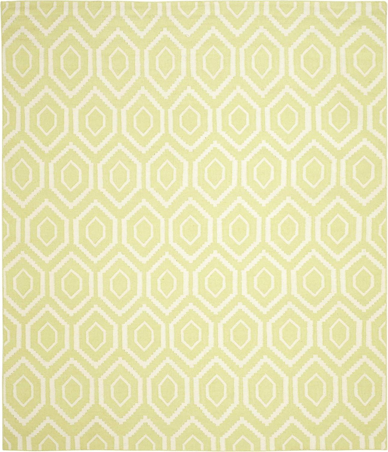 SAFAVIEH Dhurrie Bianca Geometric Hexagons Wool Area Rug, Green/Ivory, 9' x 12'