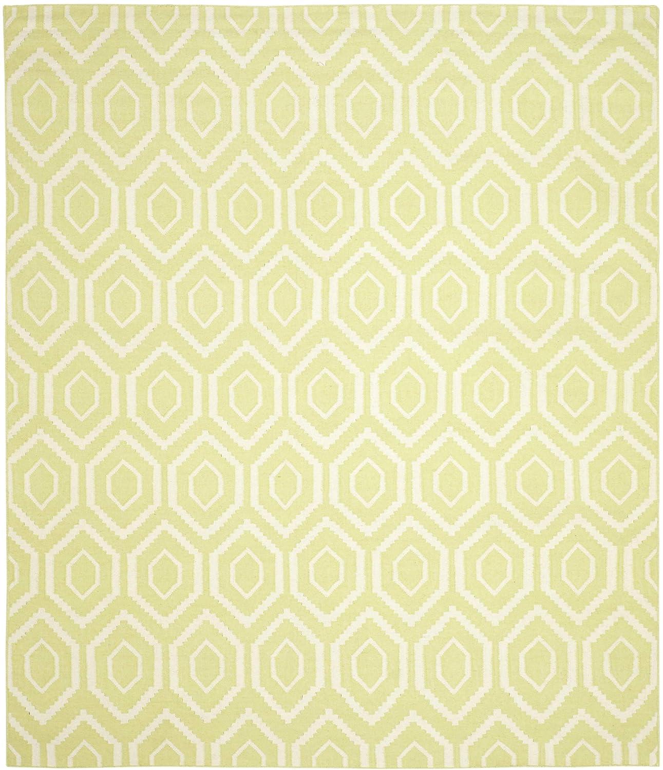 SAFAVIEH Dhurrie Bianca Geometric Hexagons Wool Area Rug, Green/Ivory, 9' x 12'