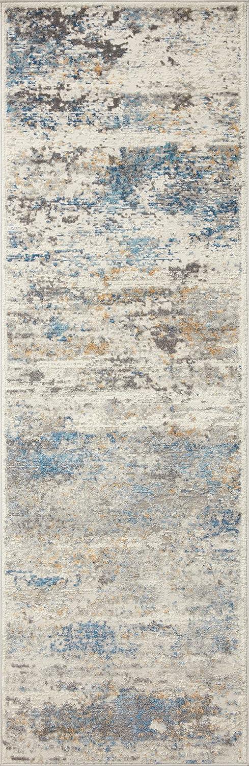 Ivory and Ocean Stain-Resistant Wool Accent Rug