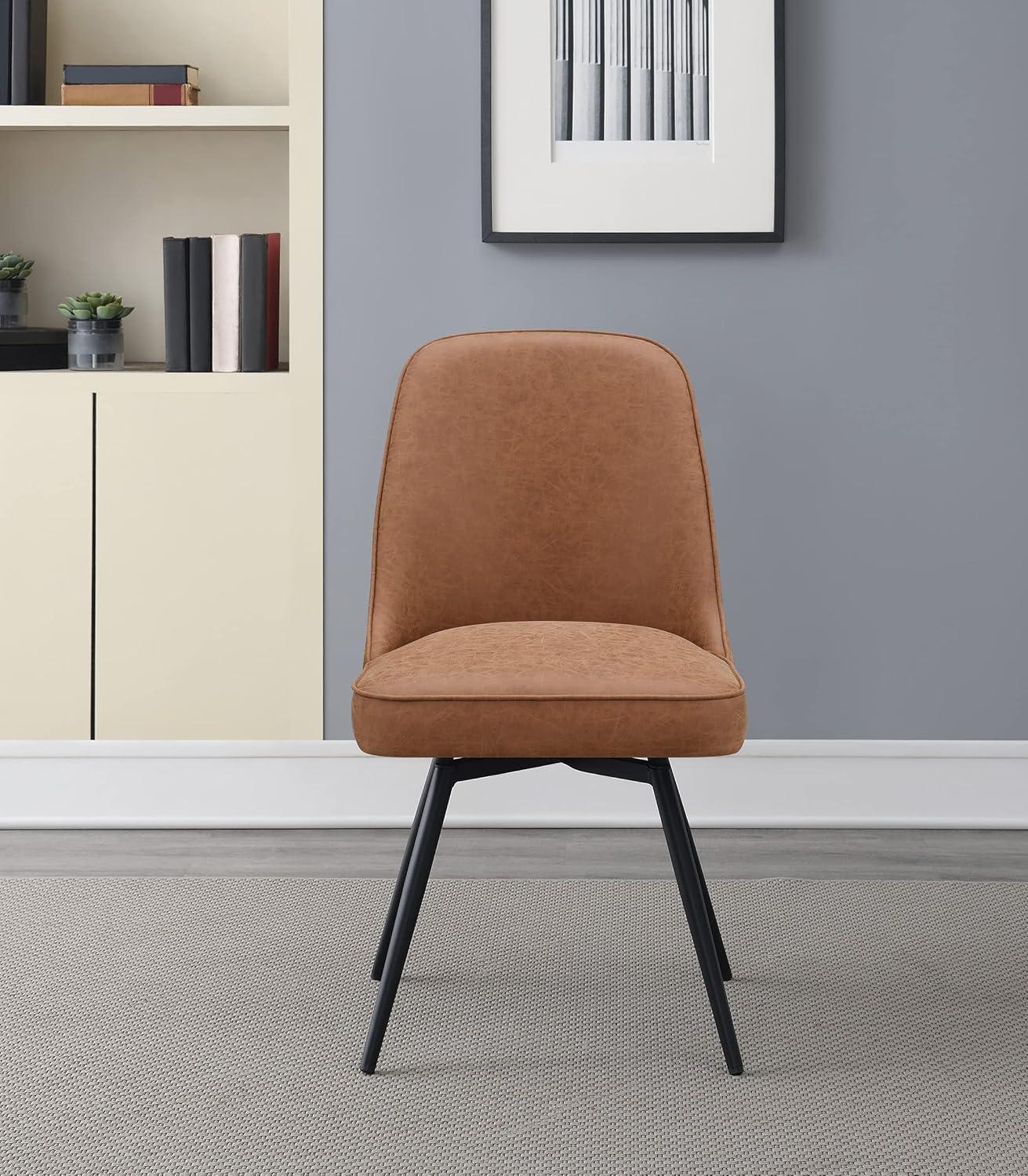 OSP Home Martel Faux Leather Swivel Chair with Black Legs in Sand Brown