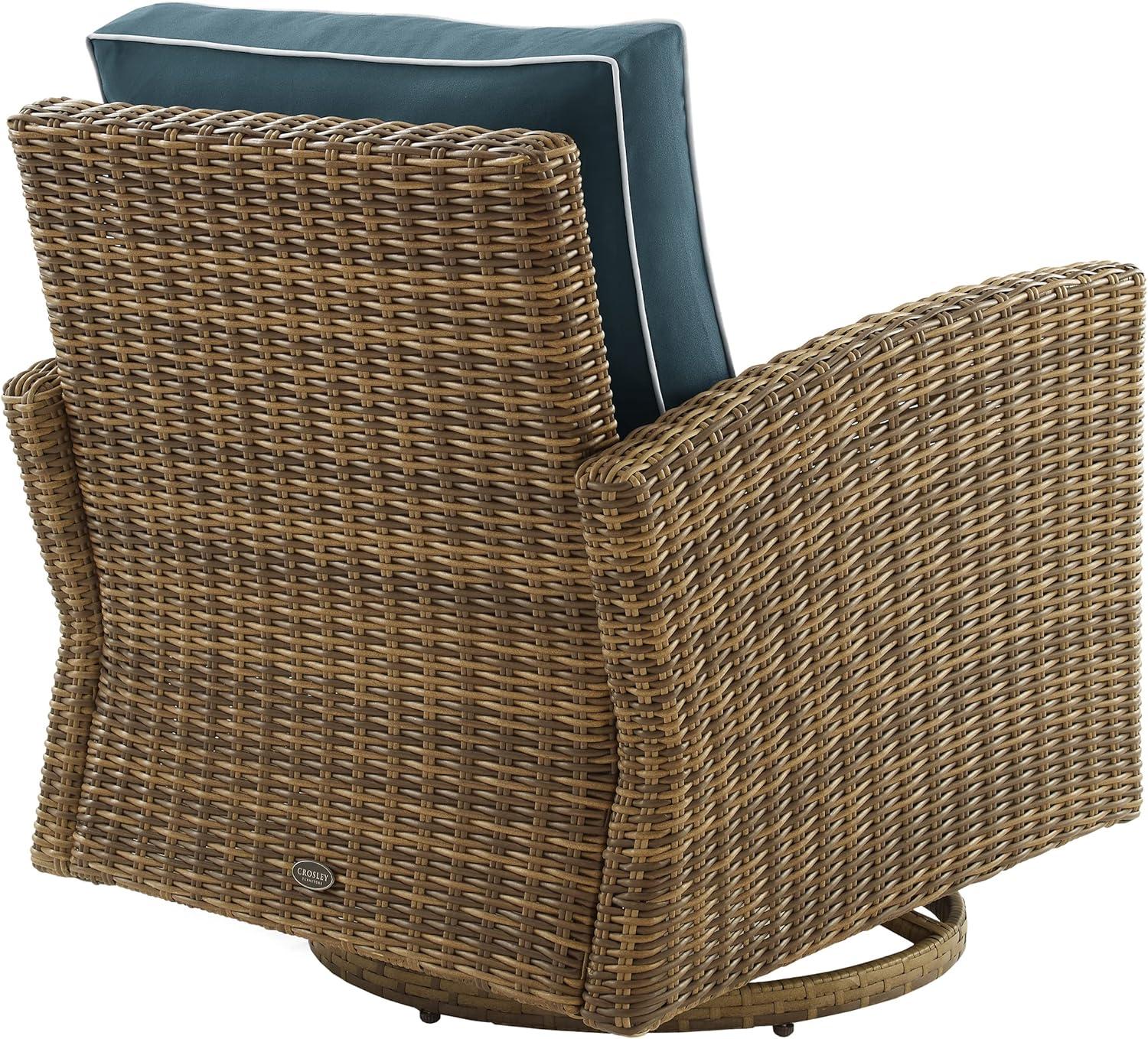 Bradenton Outdoor Steel Swivel Rocking Chair Navy/Weathered Brown - Crosley: Patio Accent, UV-Resistant