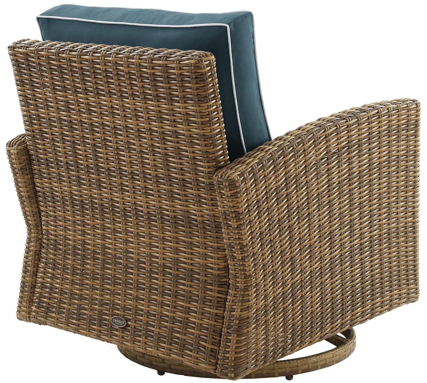 Bradenton Outdoor Steel Swivel Rocking Chair Navy/Weathered Brown - Crosley: Patio Accent, UV-Resistant