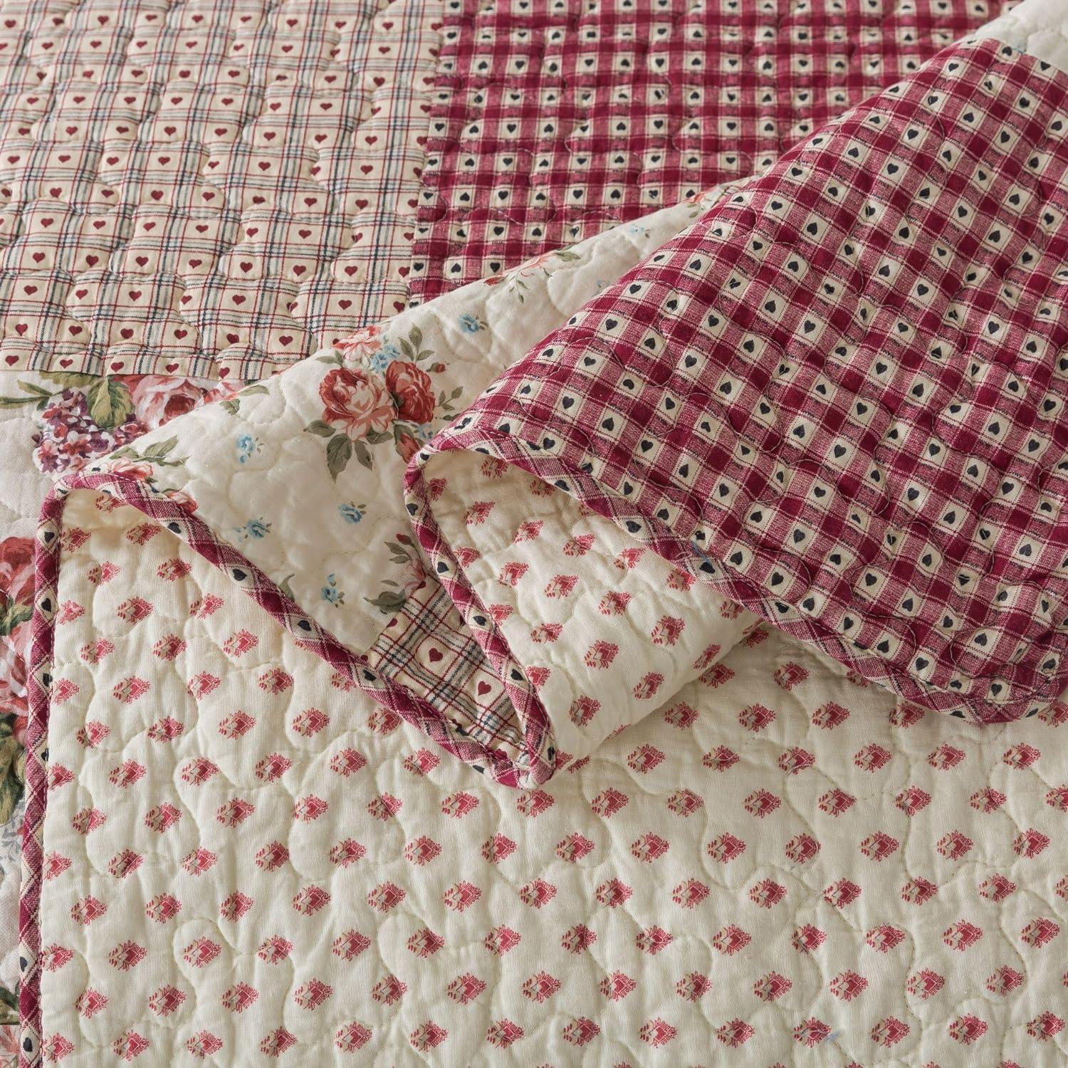 King Pink Cotton Reversible Patchwork Quilt Set