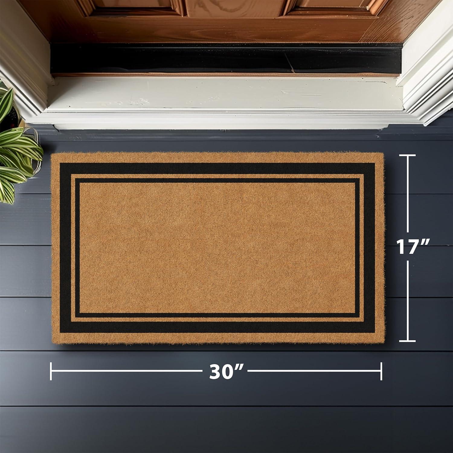Barnyard Designs Natural Coco Coir Heavy Duty Backing Doormat - Large Cute Non-Slip Front Door Welcome Mat for Outside Entrance or Porch Entry, Brown (30x48, Border)
