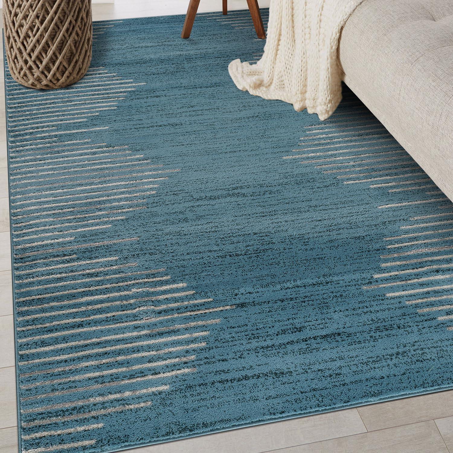 World Rug Gallery Bohemian Stripe Area Rug - BLUE 5'x7'