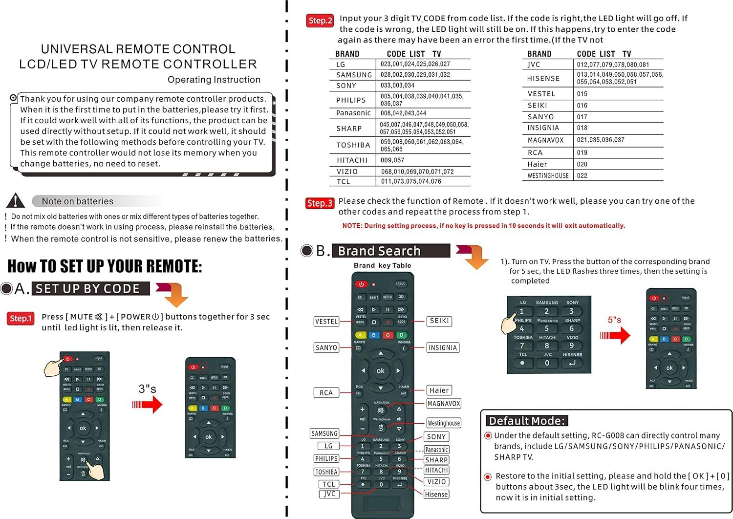 Universal Remote for Samsung,LG, Sony, Sharp, Vizio, Philips, Toshiba, Hitachi, RCA, Sanyo, JVC, TCL, Hisense, Vestel, Seiki, Insignia, Magnavox, haier, Panasonic, Smart TVs-Simple Settings Requi