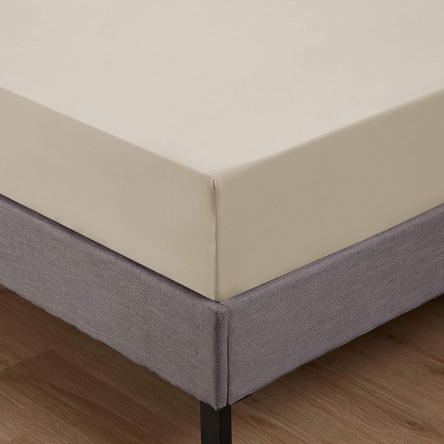 Fitted Sheet Brushed Microfiber Bottom Sheets with Built in Sheet Straps by Sweet Home Collection® - Twin, Beige
