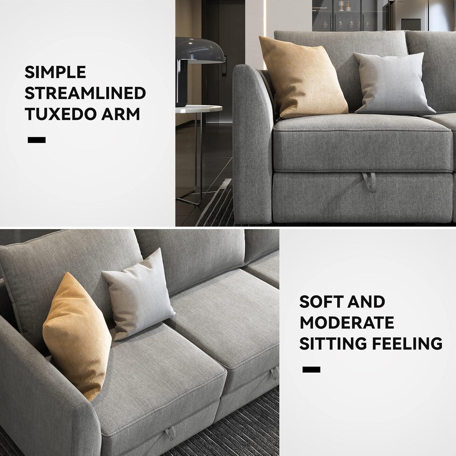 HONBAY Convertible Sectional Couch with Reversible Chaise Modern L-Shape Sofa 4-Seat Couch Modular Sectional Sofa with Storage Seats, Grey