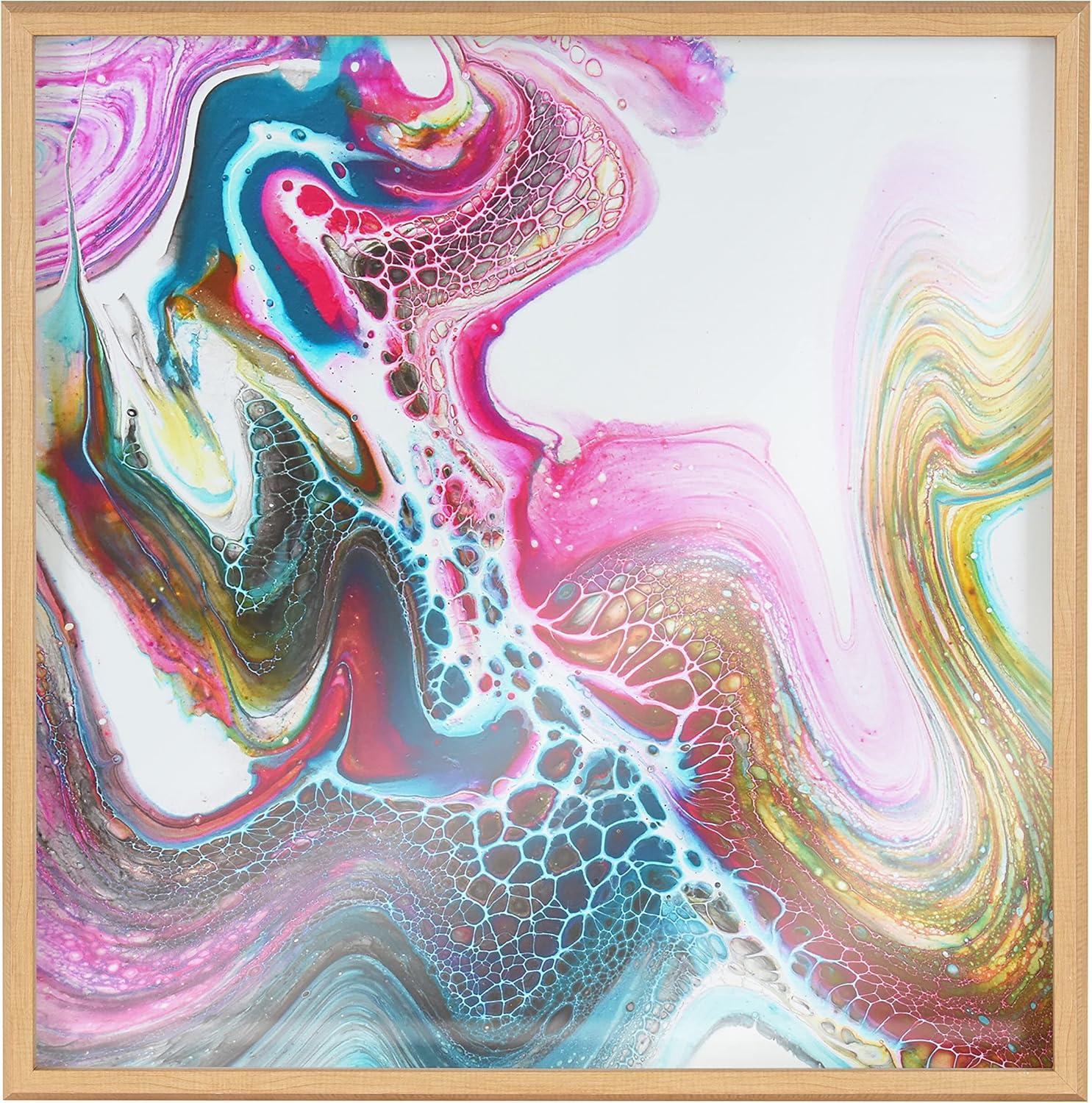 Colorful Abstract Acrylic Print on Canvas with Natural Frame, 24x24