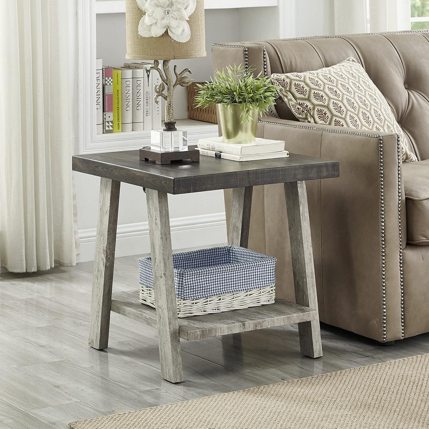 Roundhill Furniture Athens Contemporary 3-Piece Wood Shelf Coffee Table Set in Weathered Walnut and Gray