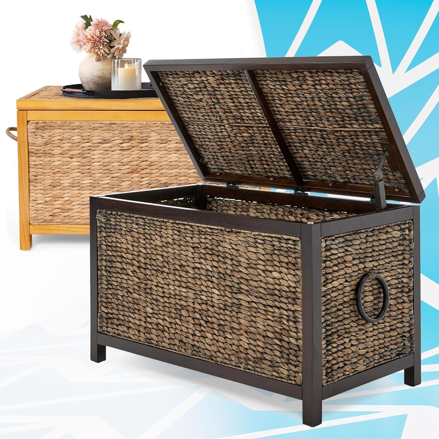 ClickDecor Wilson Storage Trunk Rustic Wicker Black: Farmhouse Style, No Assembly, Anti-Tip Hardware, 18x30x16"