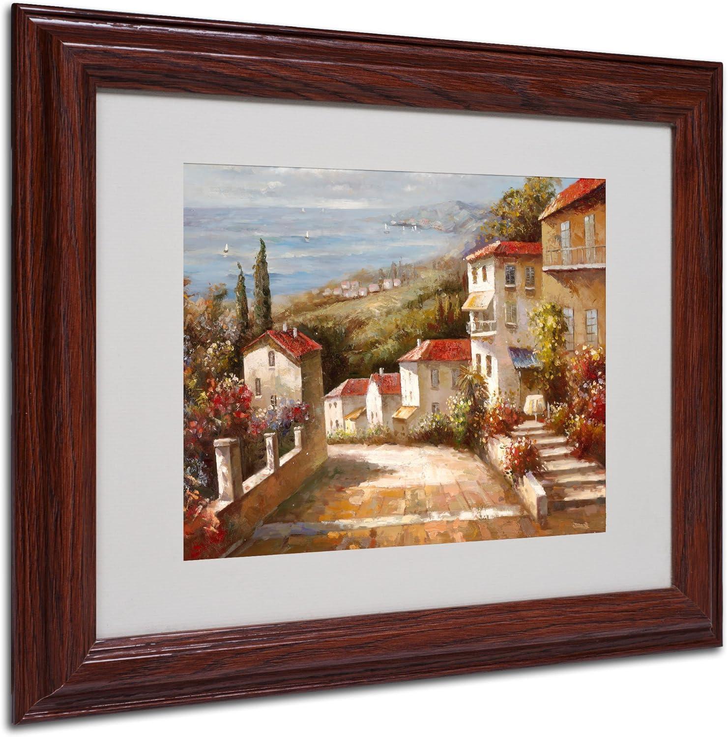 Home in Tuscany Landscape Canvas with Dark Wood Frame