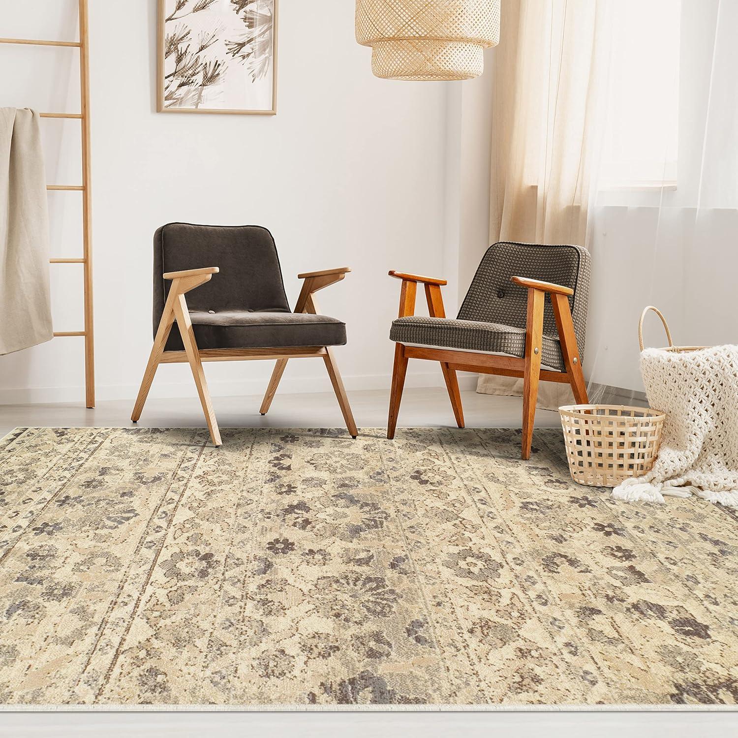 Fawn Beige 8' x 10' Floral Synthetic Area Rug