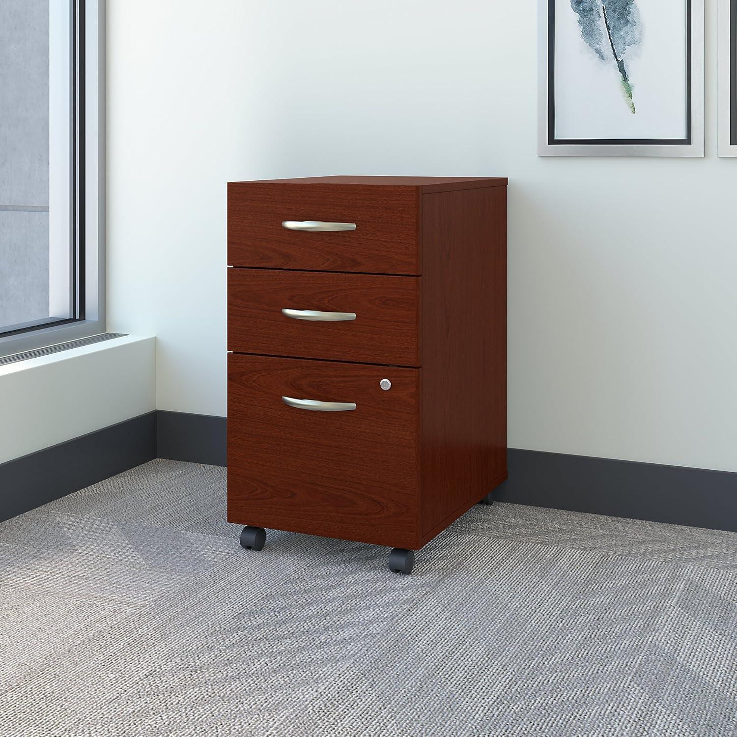 Mahogany Engineered Wood 3-Drawer Mobile File Cabinet with Lock