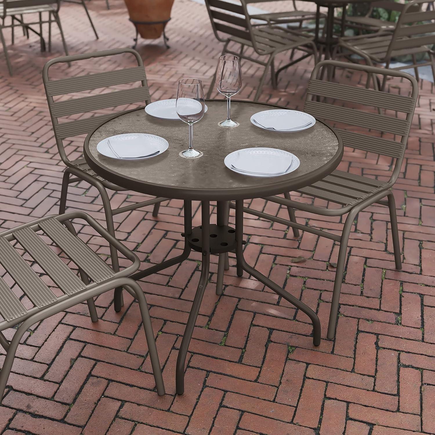 Flash Furniture Bellamy 31.5'' Bronze Round Tempered Glass Metal Table