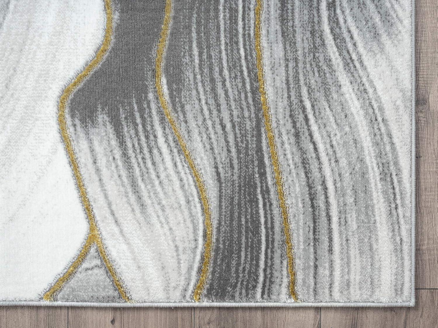 Gray and Gold Abstract Swirl Design Area Rug, 5'3"x7'6"