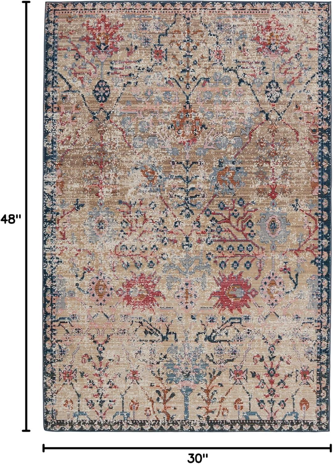 Tan and Blue Synthetic 8' x 10' Rectangular Area Rug
