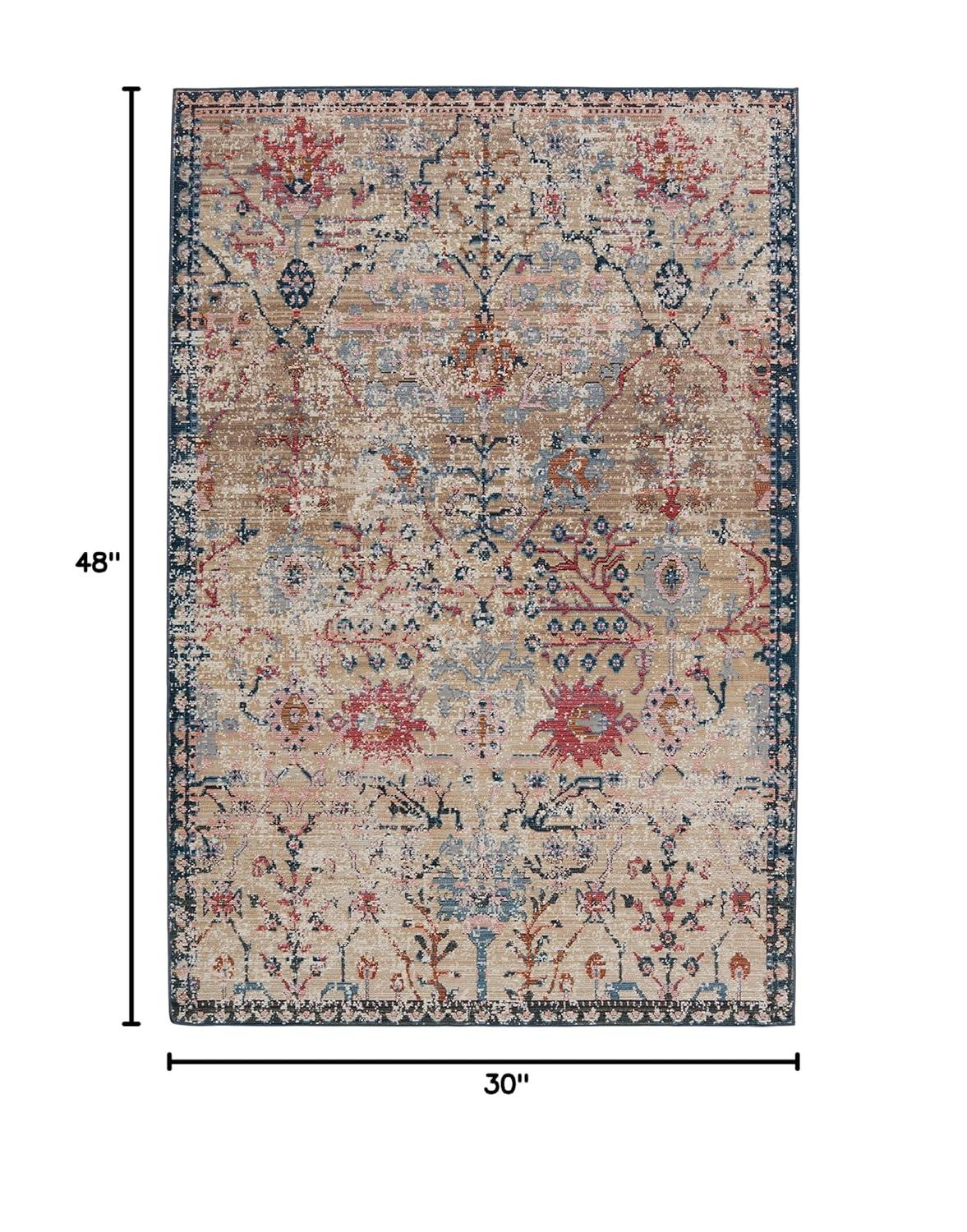 Tan and Blue Synthetic 8' x 10' Rectangular Area Rug