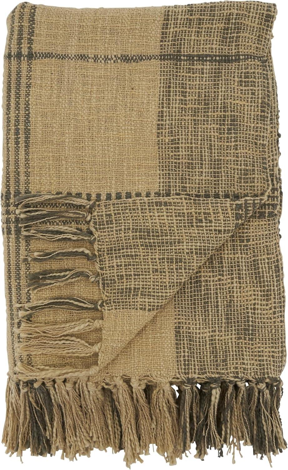50"x70" Oversized Plaid Cotton Throw Blanket Natural - Saro Lifestyle: Hand Wash, Traditional Style, All Ages