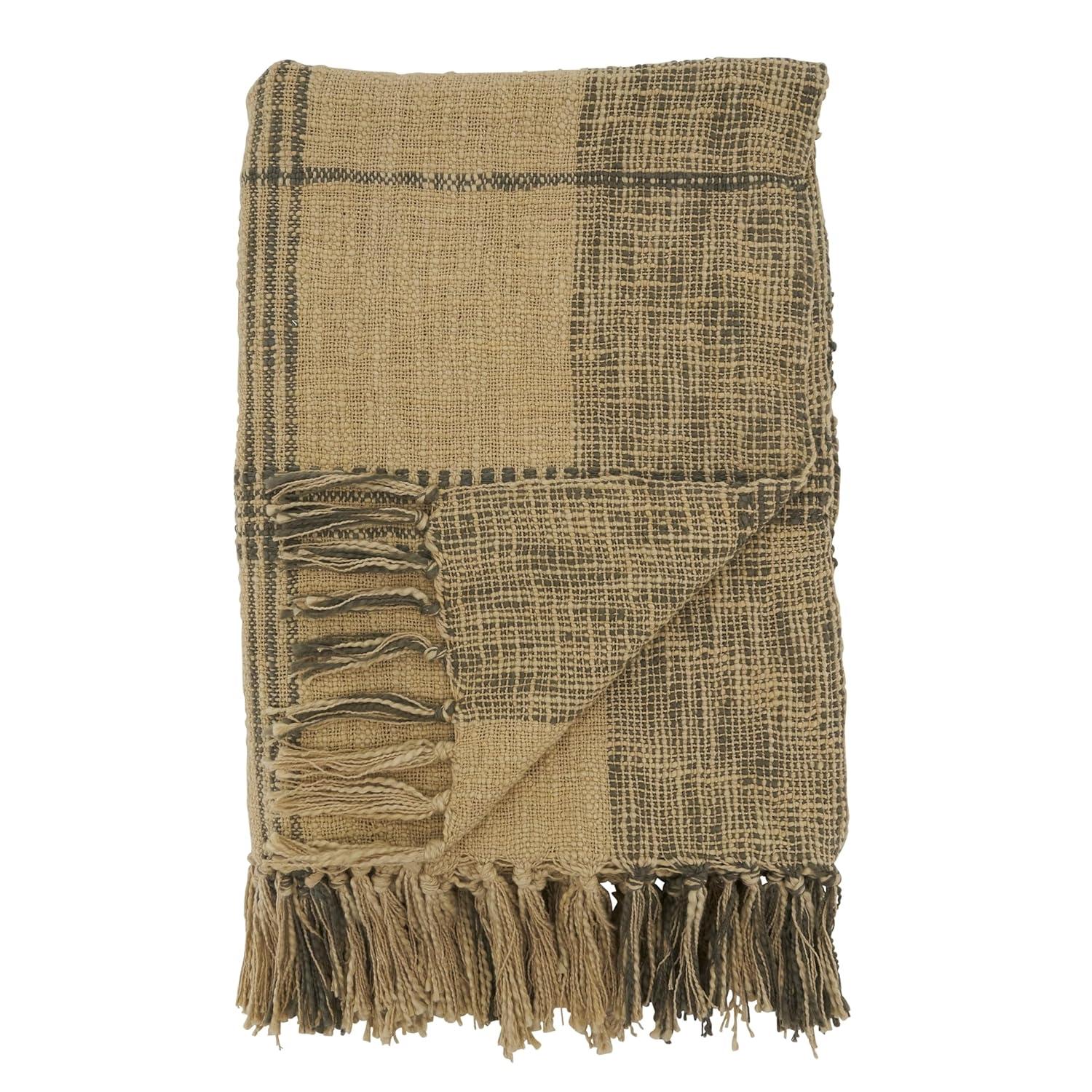 50"x70" Oversized Plaid Cotton Throw Blanket Natural - Saro Lifestyle: Hand Wash, Traditional Style, All Ages