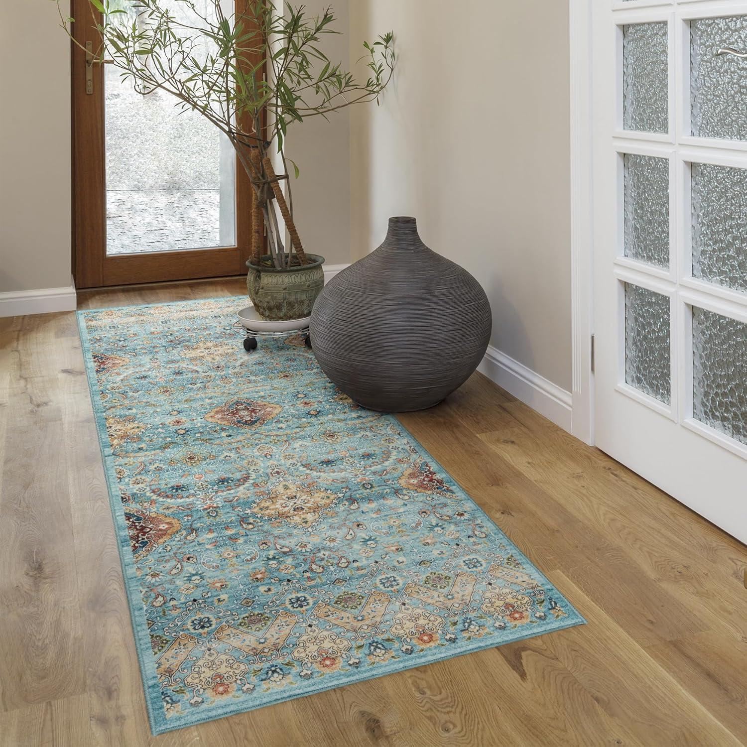 Gertmenian Crystal Print Tanis Sage Aqua Cream Multi Moroccan Bohemian Polyester Washable Flat Pile Indoor Area Rug