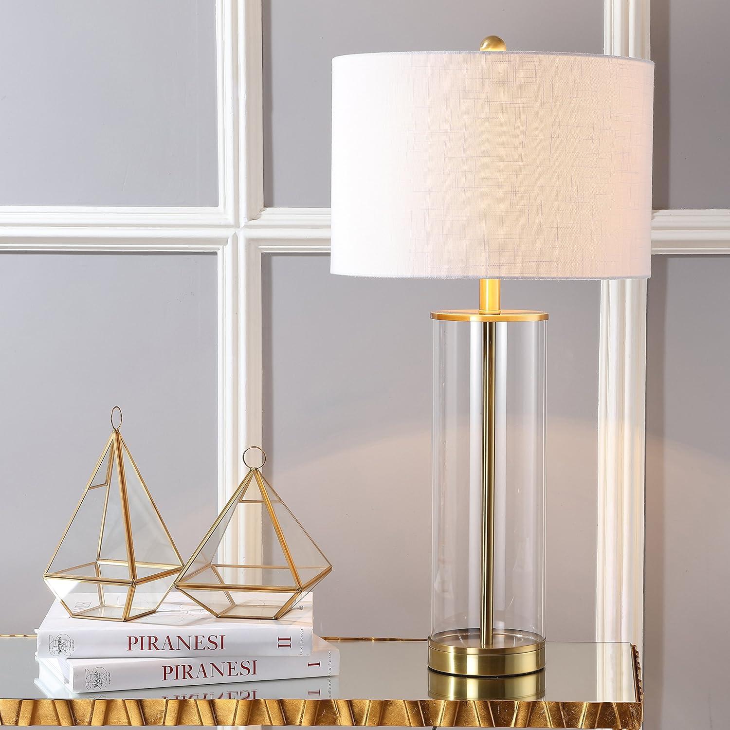 JONATHAN Y Collins 29.25" Glass LED Table Lamp, Brass Gold, JYL2005A