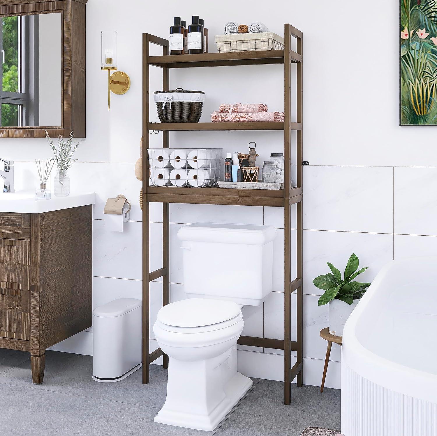 Walnut Bamboo Adjustable Over-the-Toilet Storage Shelf