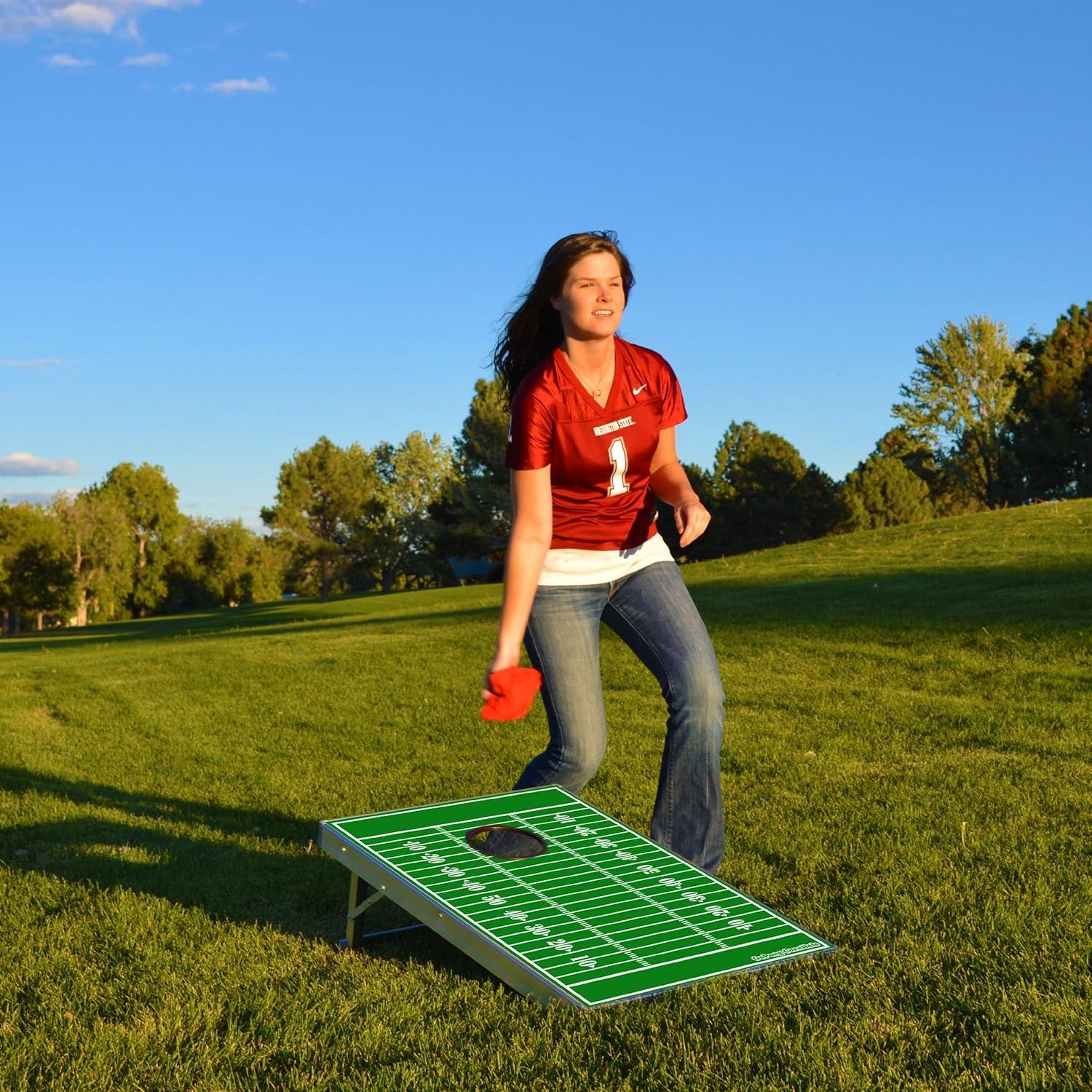 GoSports Green Aluminum Frame Football Cornhole Set with Bean Bags