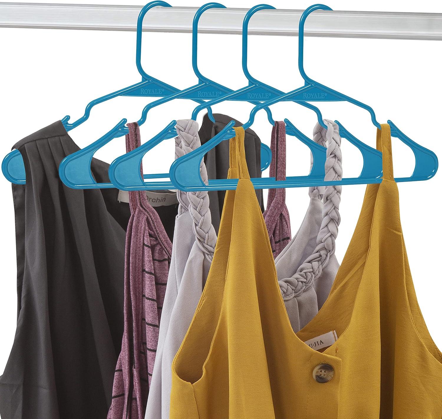 Royale 60 Pack Blue Plastic Hangers For Clothes - Heavy Duty Plastic Clothes Hanger Ideal For Everyday Standard Use - Lightweight & Space Saving Notched Plastic Hangers - Slim & Sleek Shoulder Groove