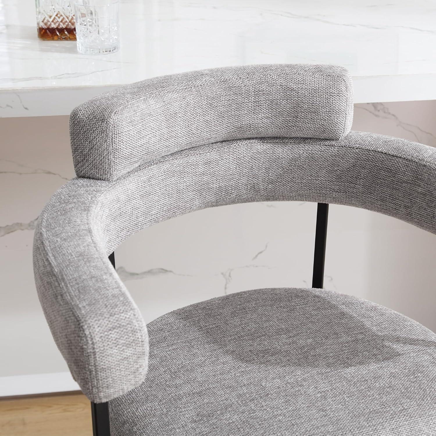 Rabassa Swivel Upholstered 26" Linen Counter Stool with Curved Wing Back and Metal Frame