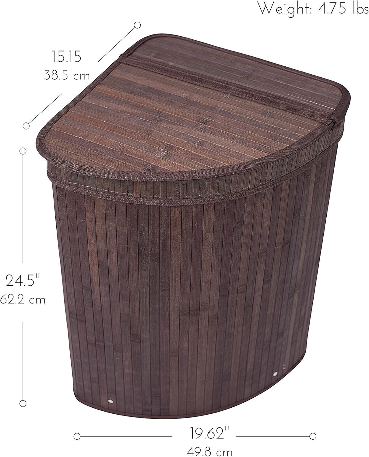 Espresso Bamboo Corner Laundry Hamper with Lid and Cloth Liner