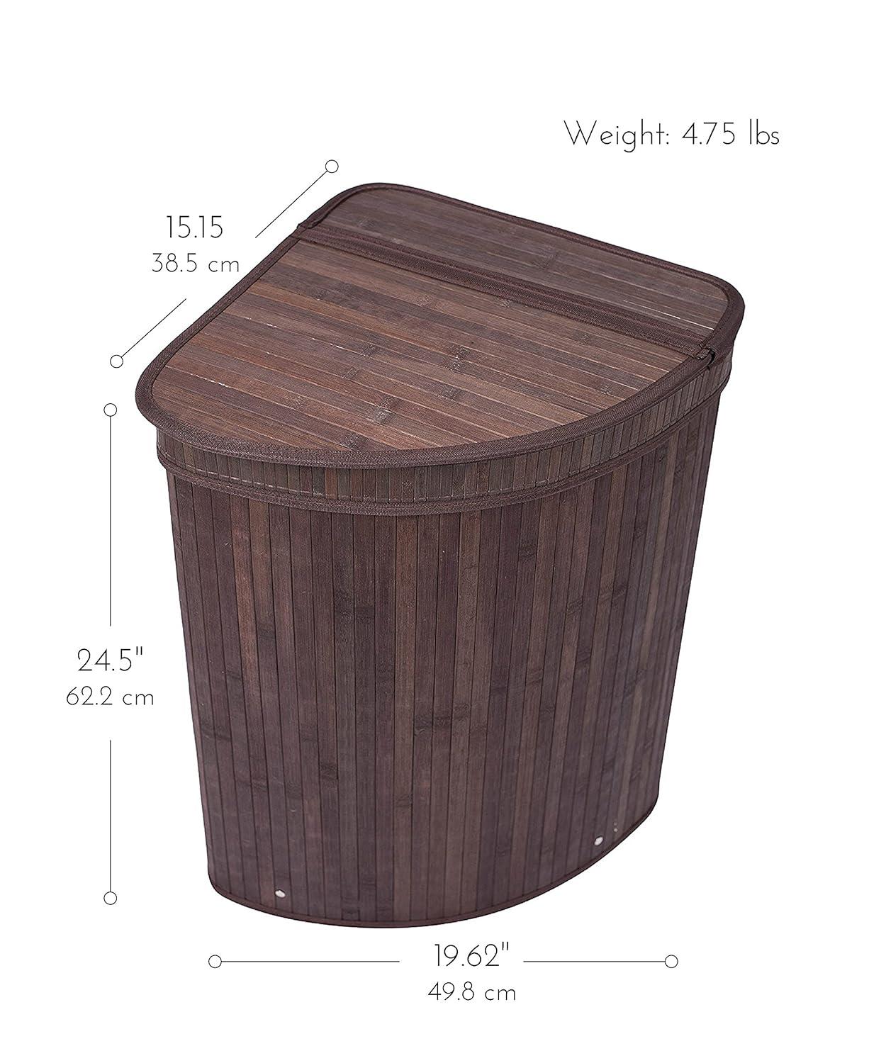 Espresso Bamboo Corner Laundry Hamper with Lid and Cloth Liner