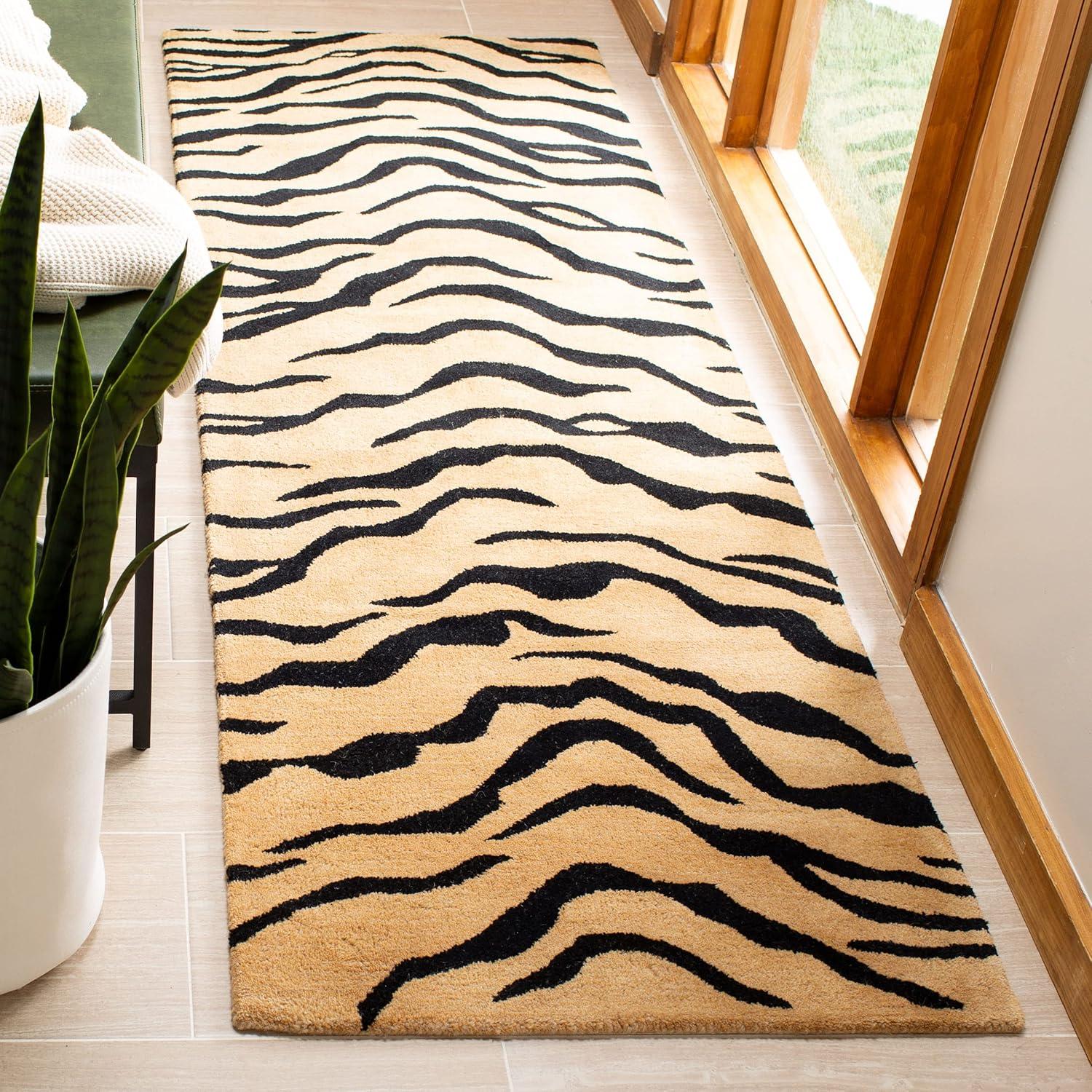 Gold and Black Tufted Wool Runner Rug