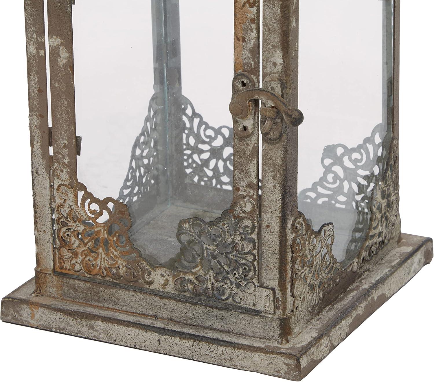 Elegant Tarnished Gray Iron and Glass Tabletop Lantern