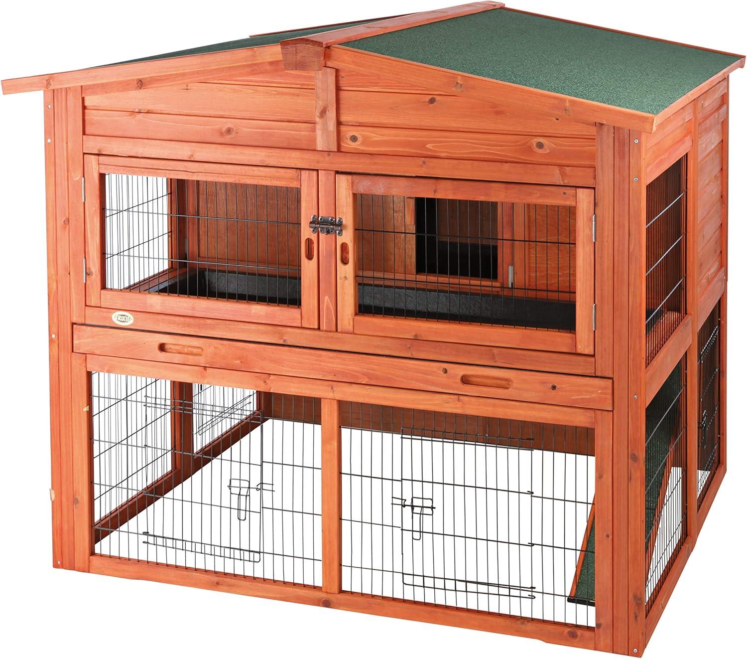 TRIXIE Deluxe 2-Story Rabbit Hutch with Run, Attic Storage Ramp, Ideal for Rabbits Guinea Pigs