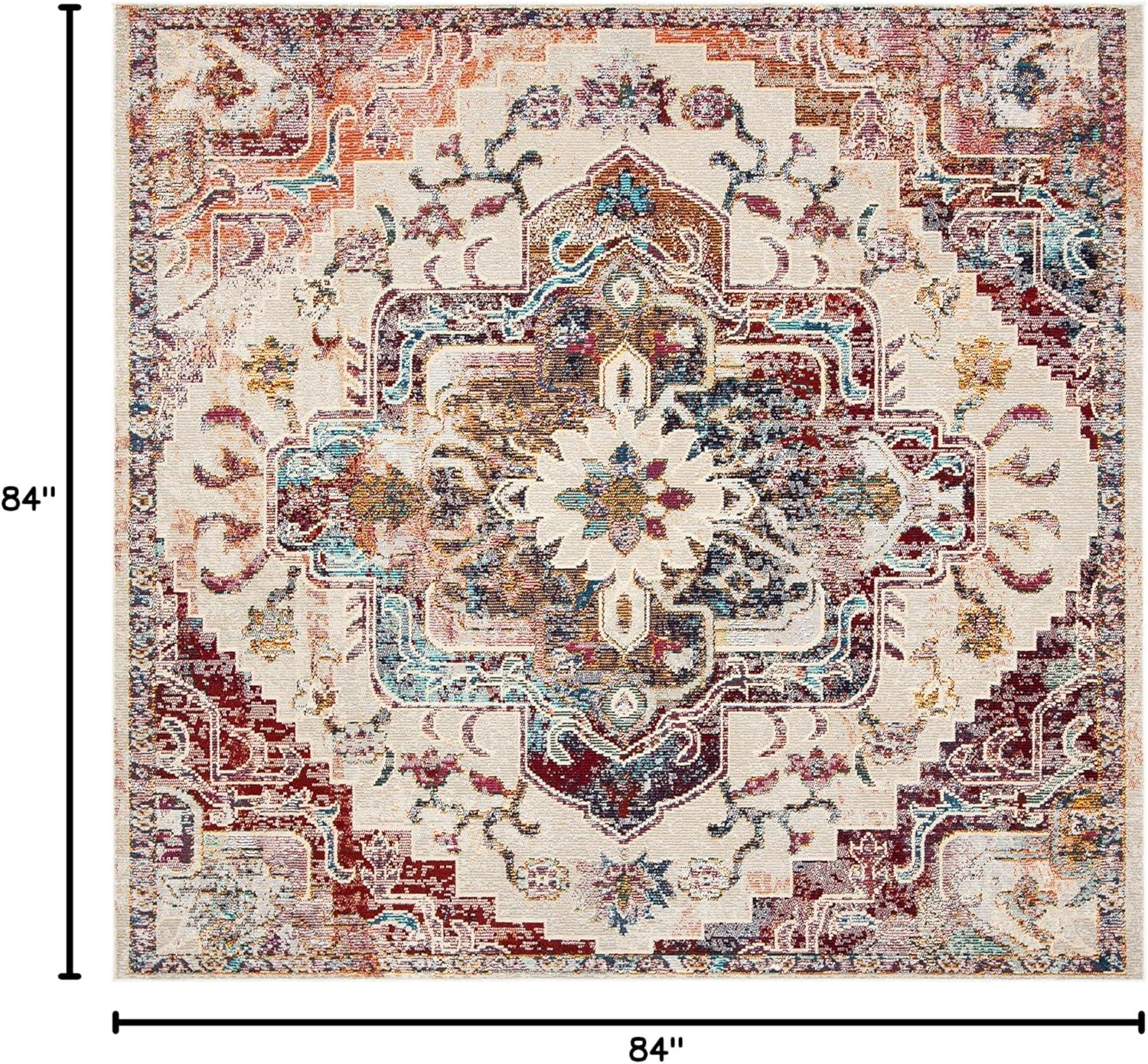 Elysian Blooms Light Blue & Burgundy Floral Synthetic Square Rug