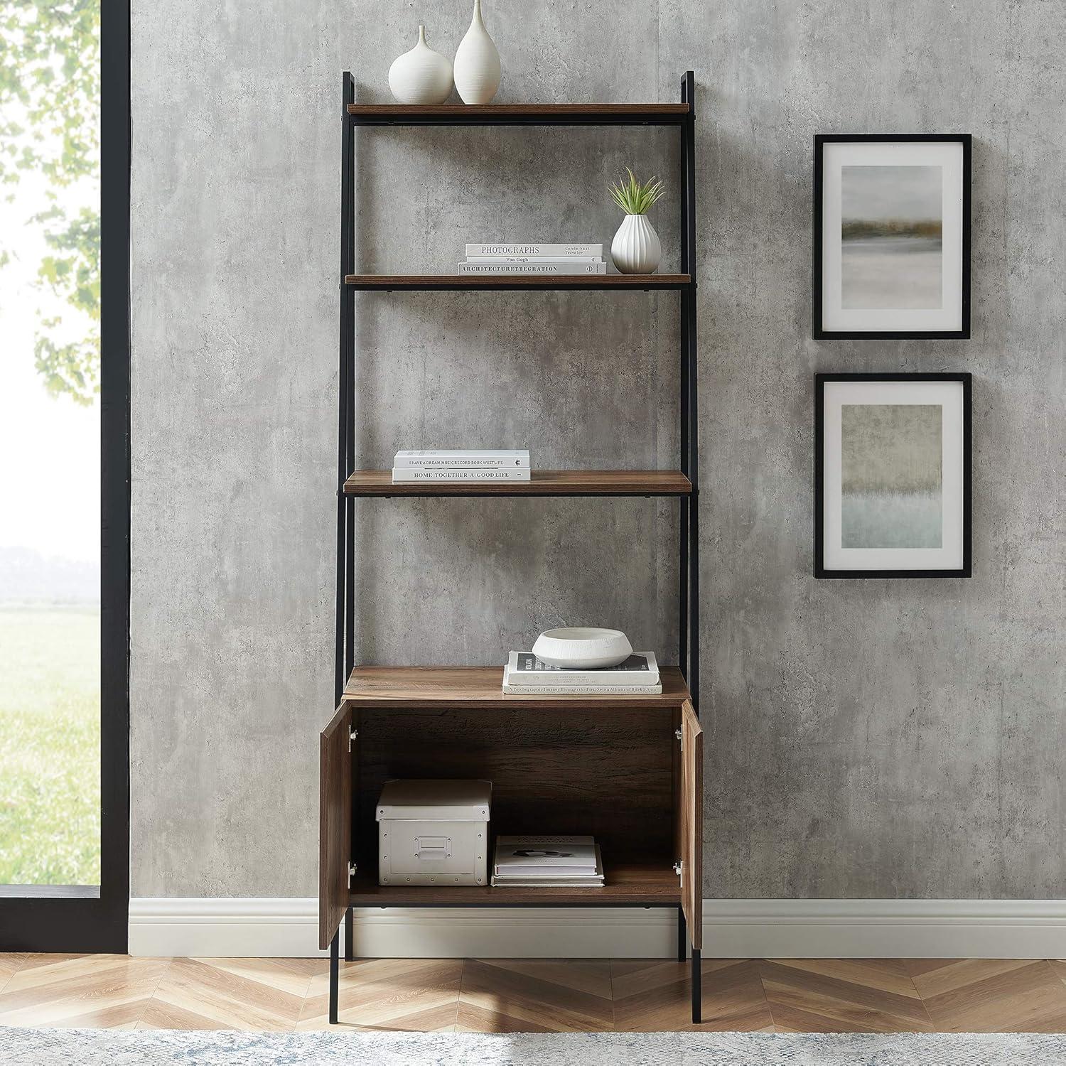 Walker Edison 72" Industrial Modern Ladder Bookcase in Reclaimed Barnwood