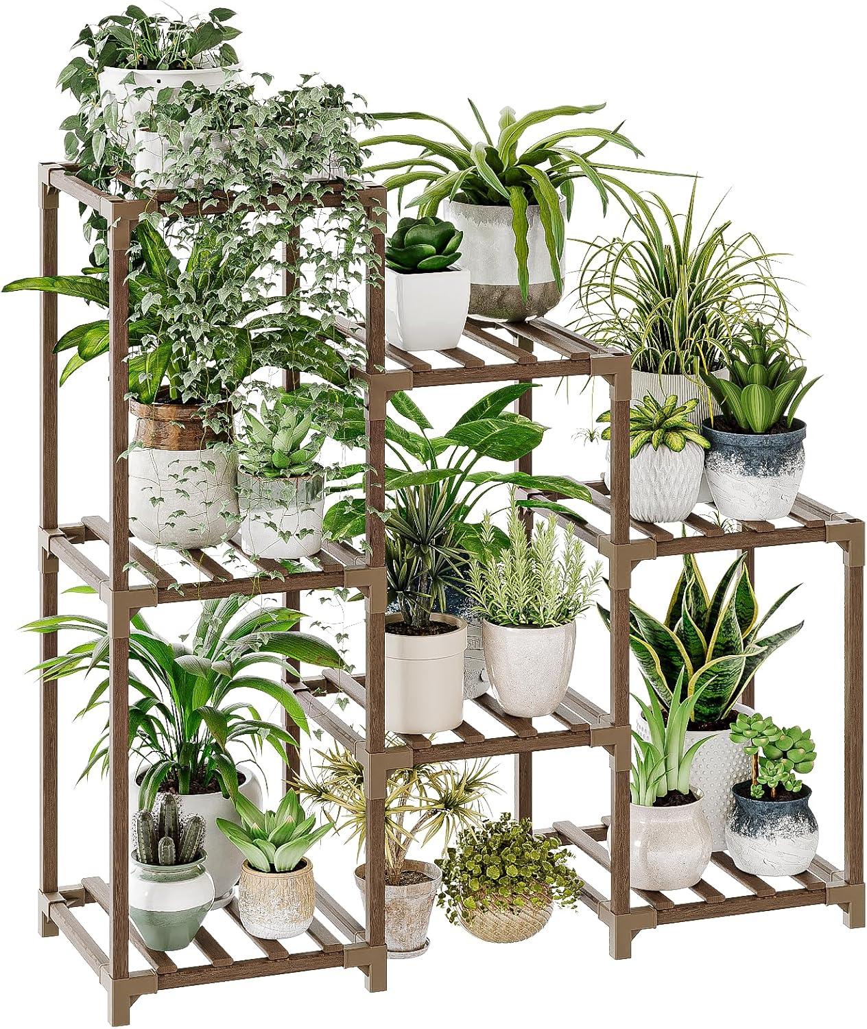 Brown Wood 3-Tier Ladder Plant Stand for Multiple Plants