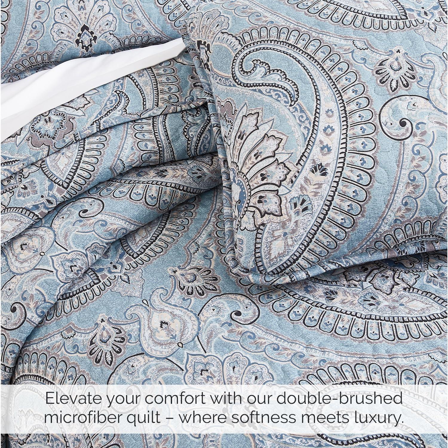 Oversized Blue Paisley Microfiber Quilt Set