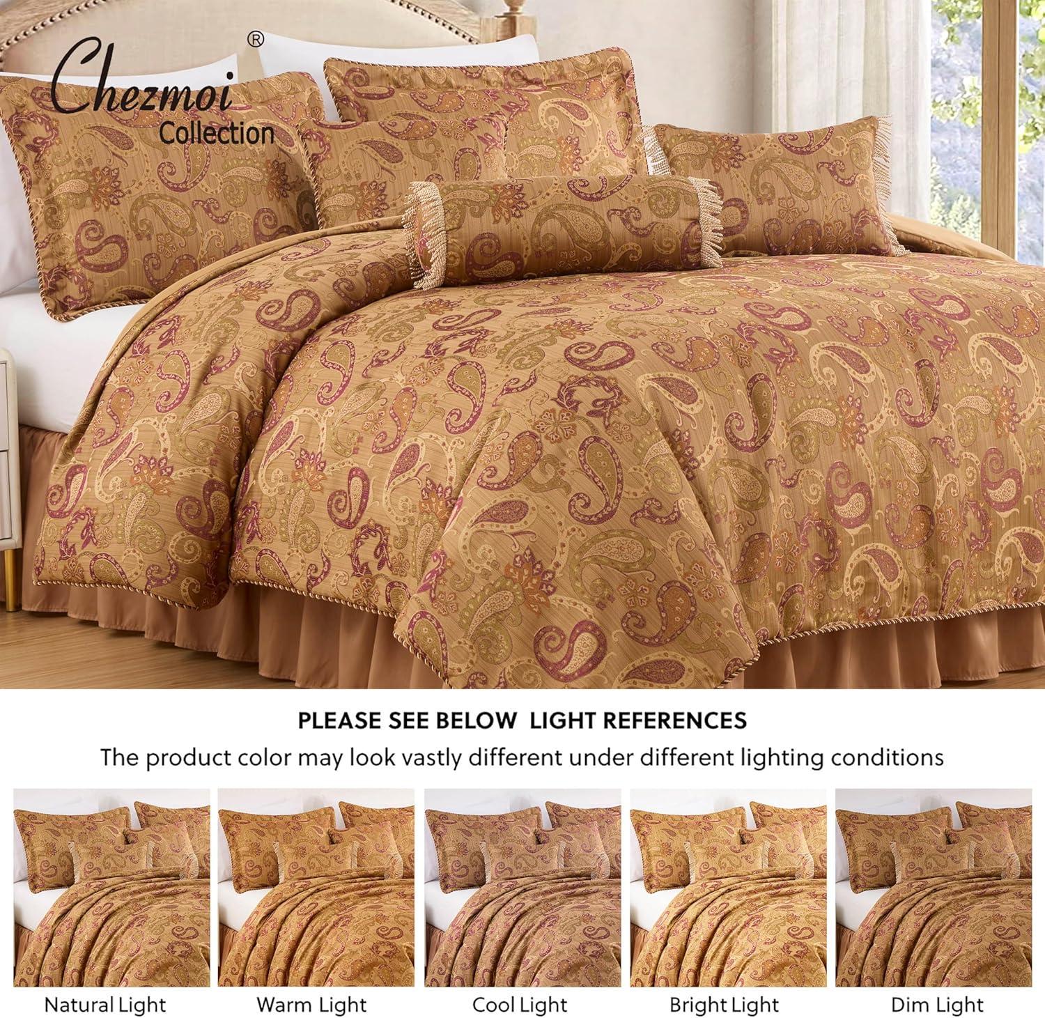 Chezmoi Collection Adelle 7-Piece Multi-Color Paisley Jacquard Comforter Set, King