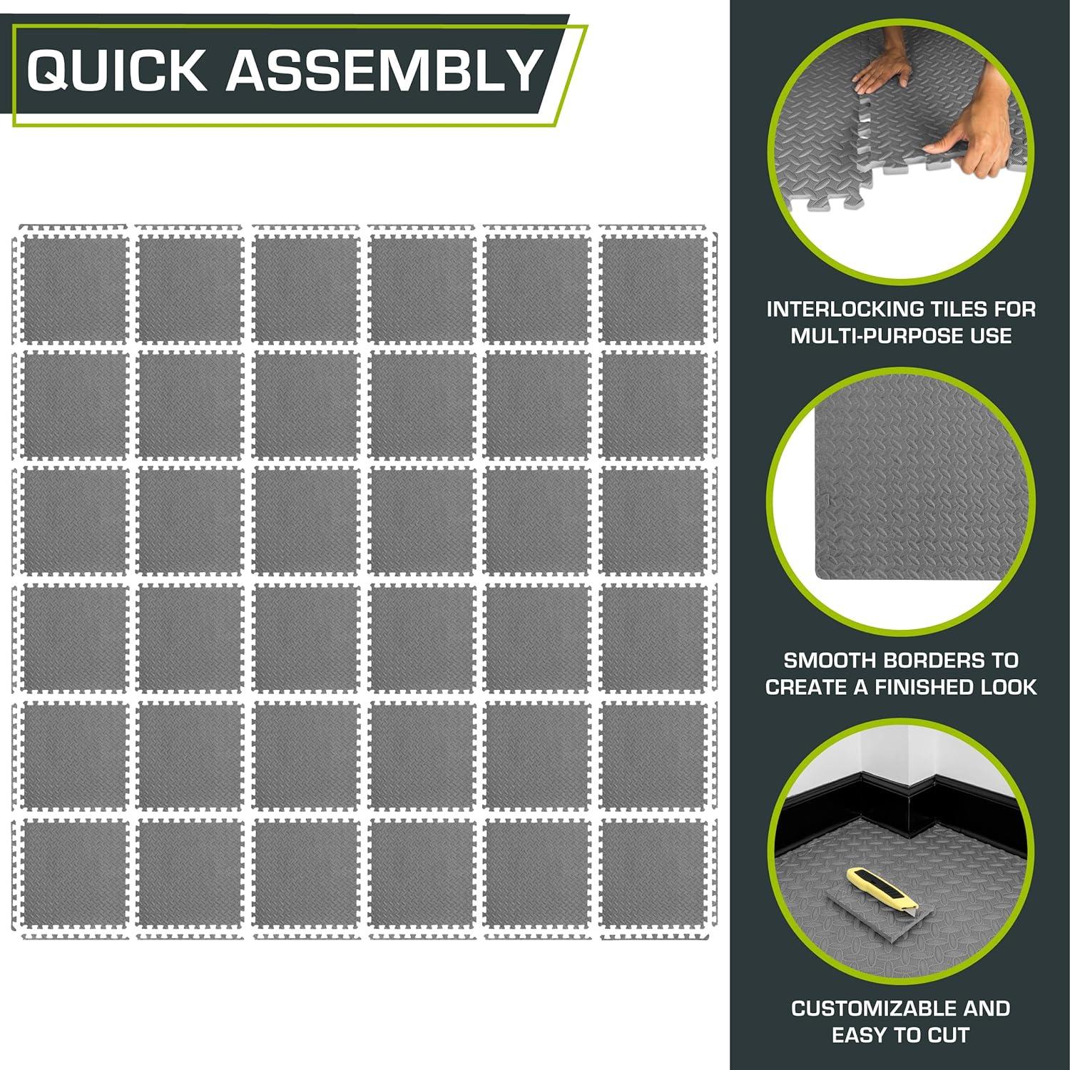 ProsourceFit Exercise Puzzle Mat 1/2-in, Grey, 144 Sq Ft - 36 Tiles