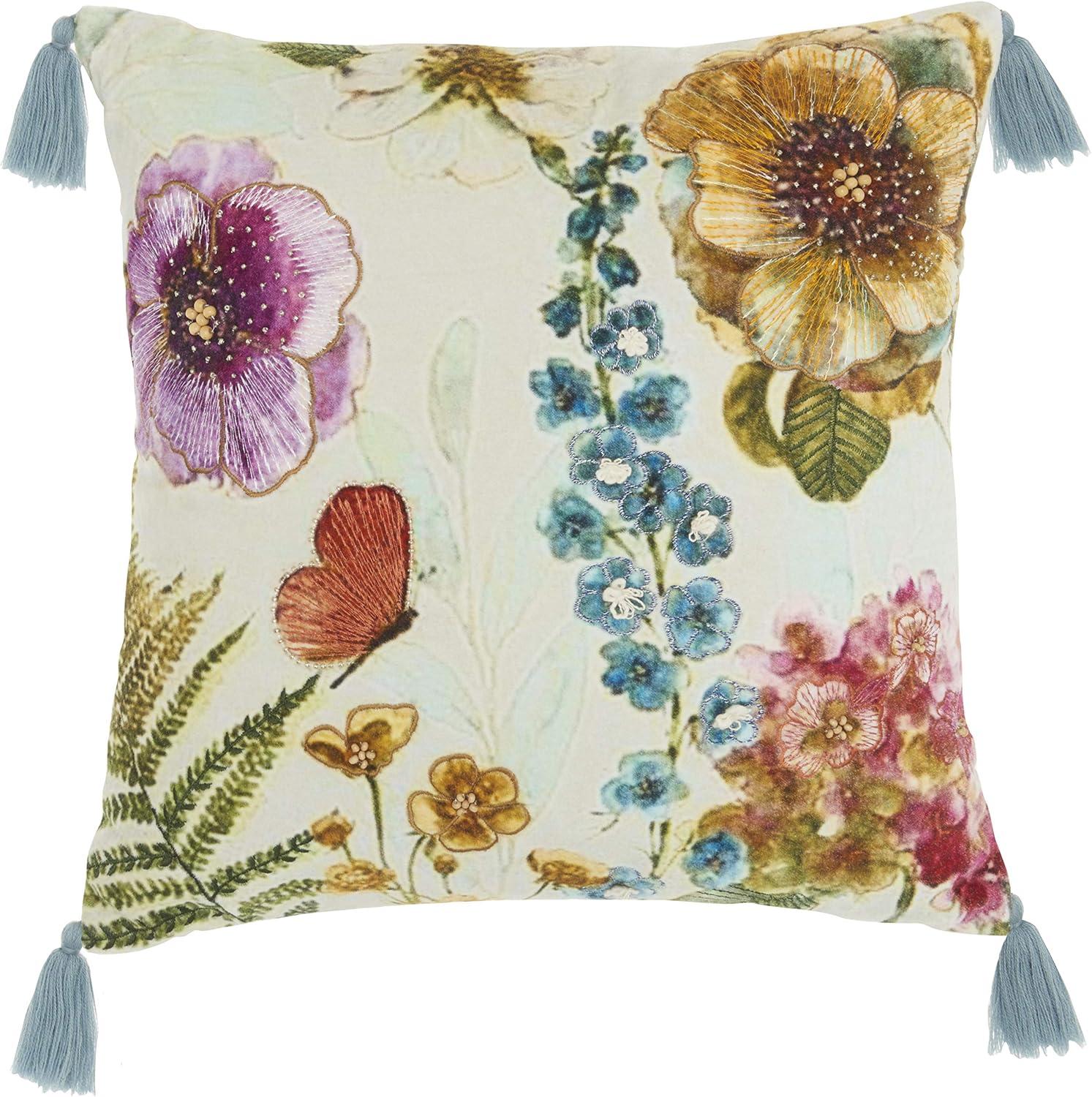 18"x18" Sofia Embellished Floral Garden Square Throw Pillow - Mina Victory: Handmade, Embroidered, Indoor Decor