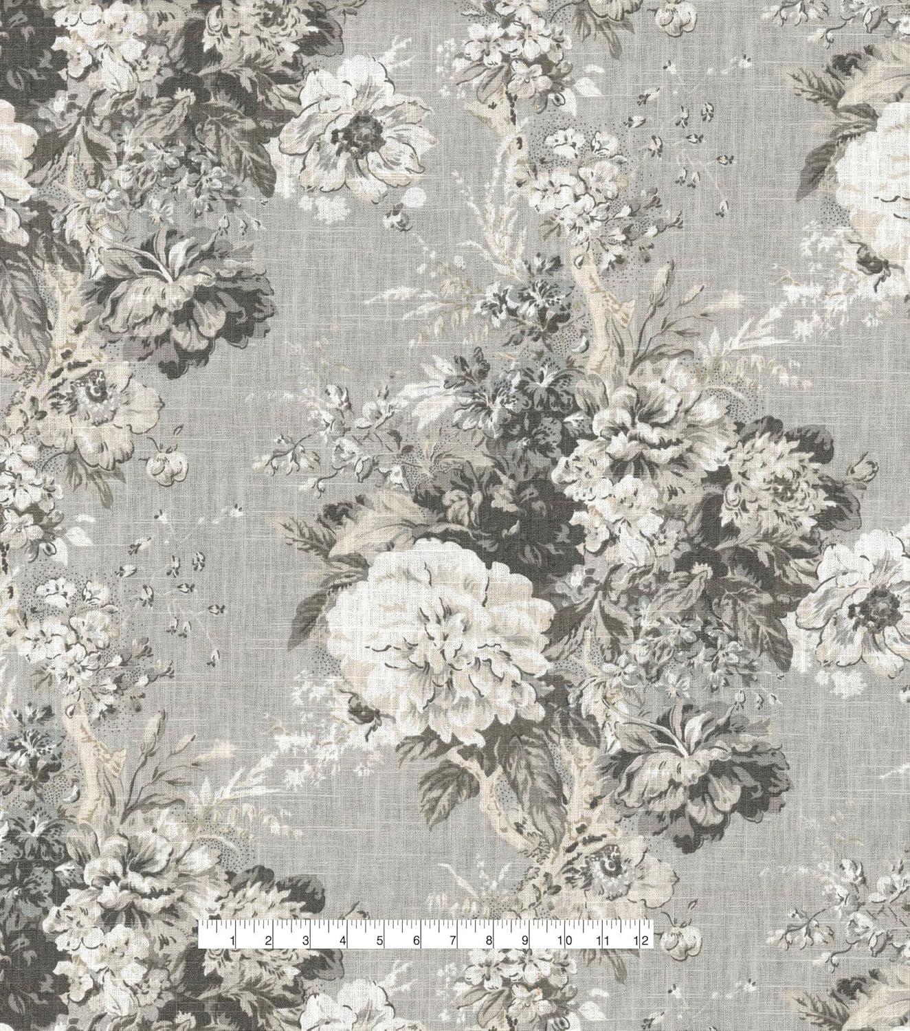 Platinum Gray Floral Linen Upholstery Fabric by the Yard