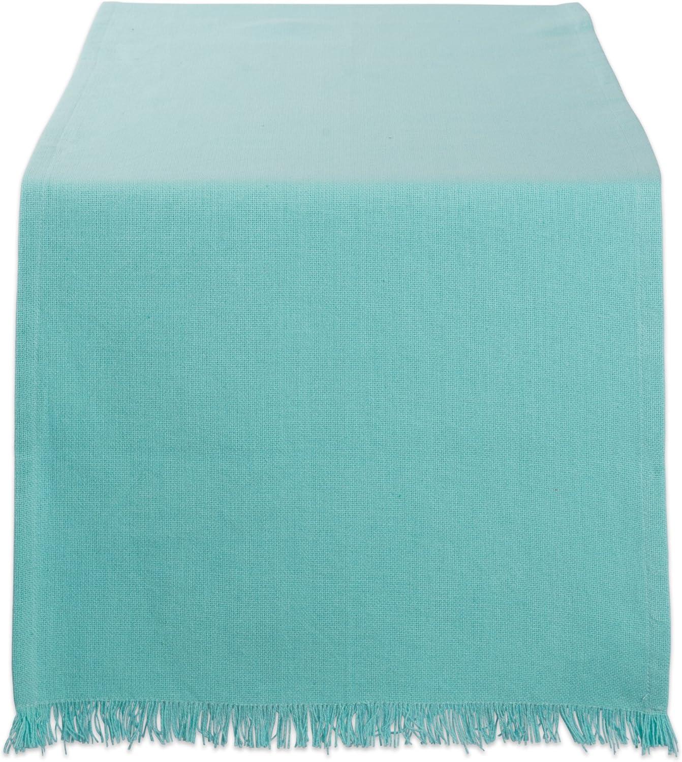 Aqua Solid Heavyweight Fringed Table Runner 14X72