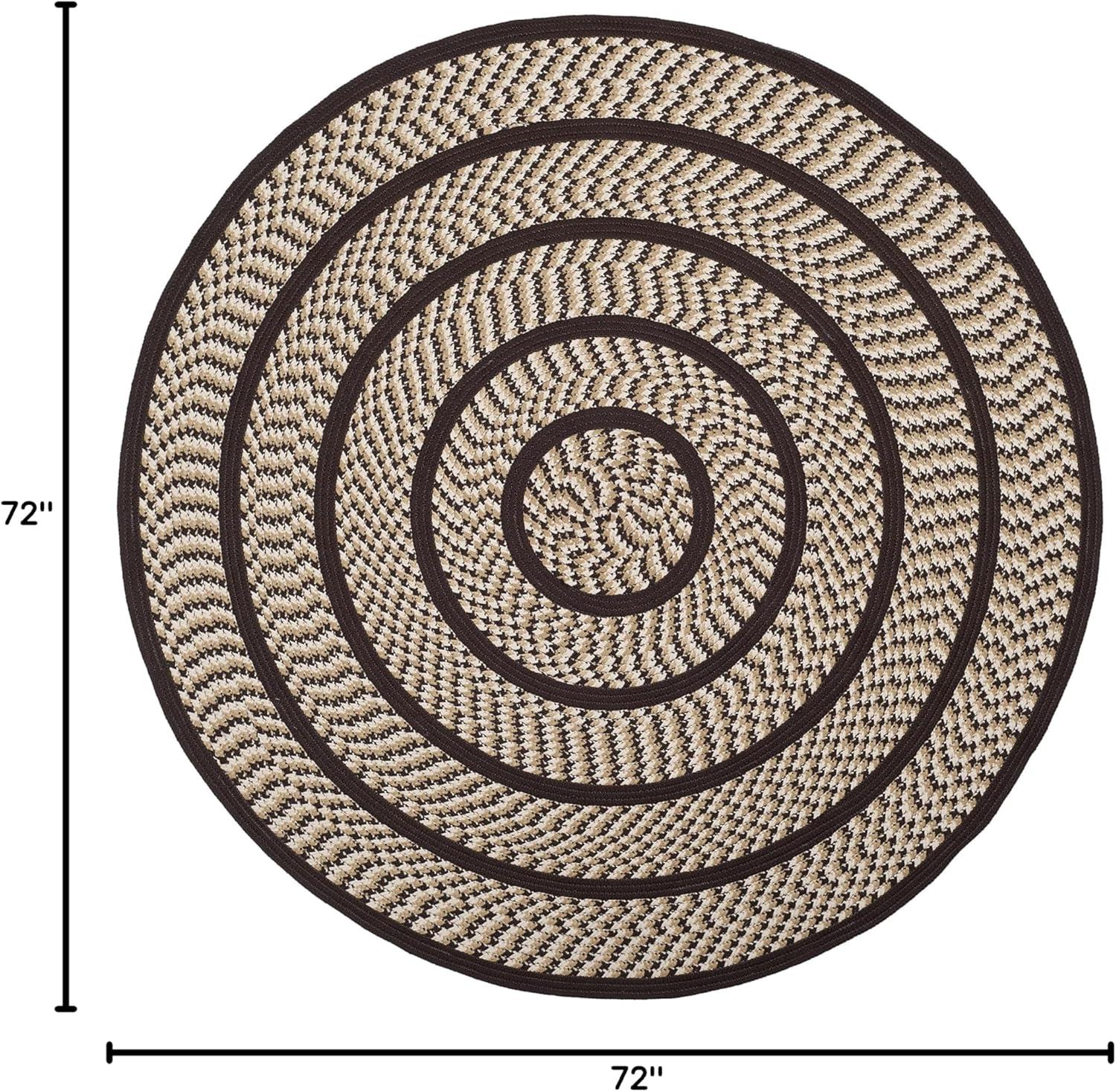 SAFAVIEH Braided Tanisha Color Bordered Area Rug, Ivory/Dark Brown, 6' x 6' Round