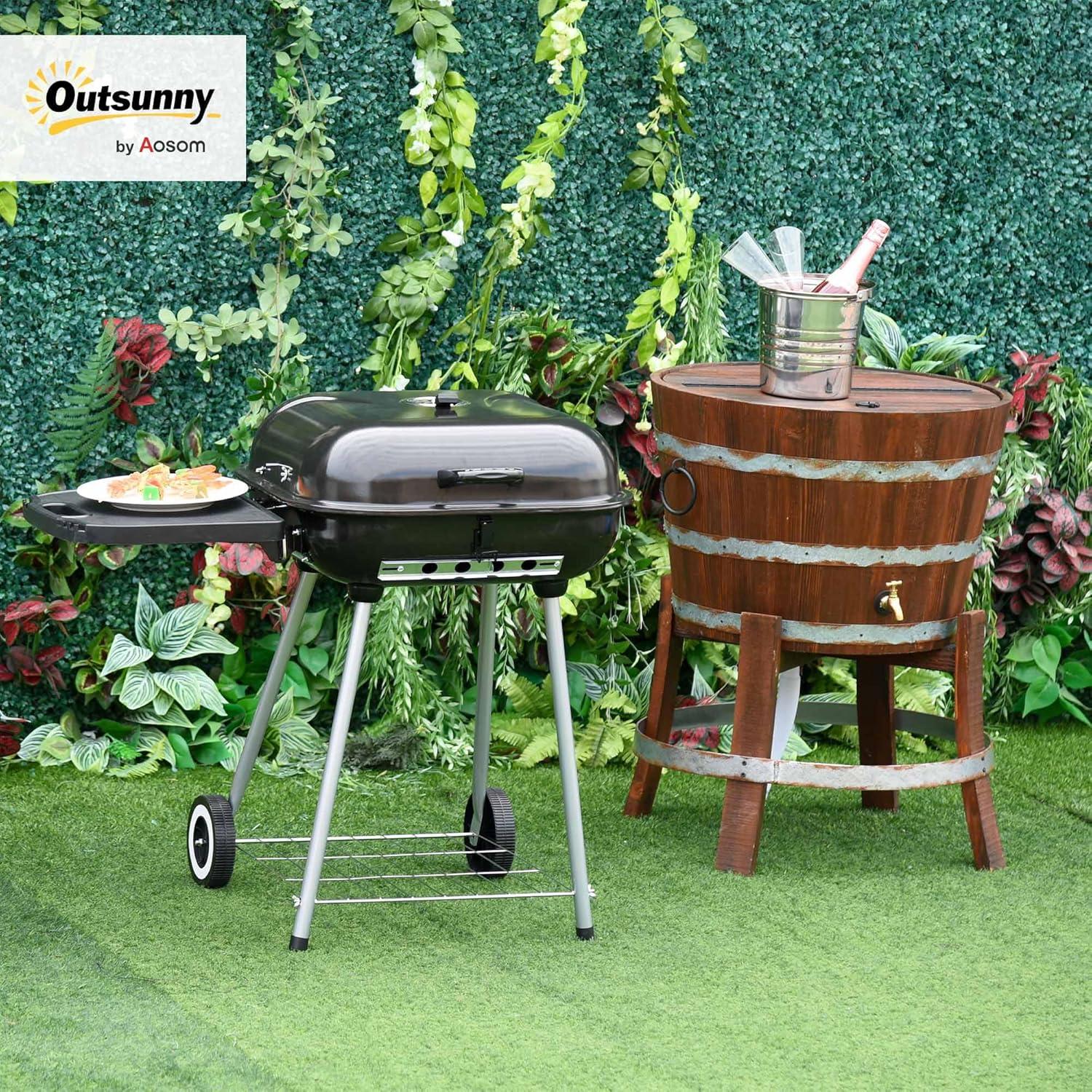 Outsunny 21" Steel Charocal Grill with Portable Wheel, Side Tray and Lower Shelf for Outdoor BBQ for Garden, Backyard, Poolside