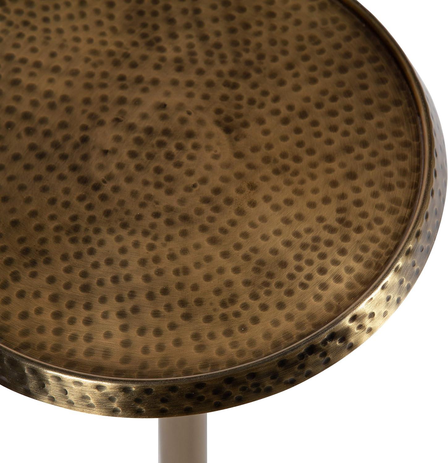 Sanzo Handcrafted Gold Iron Drink Table with Hammered Texture