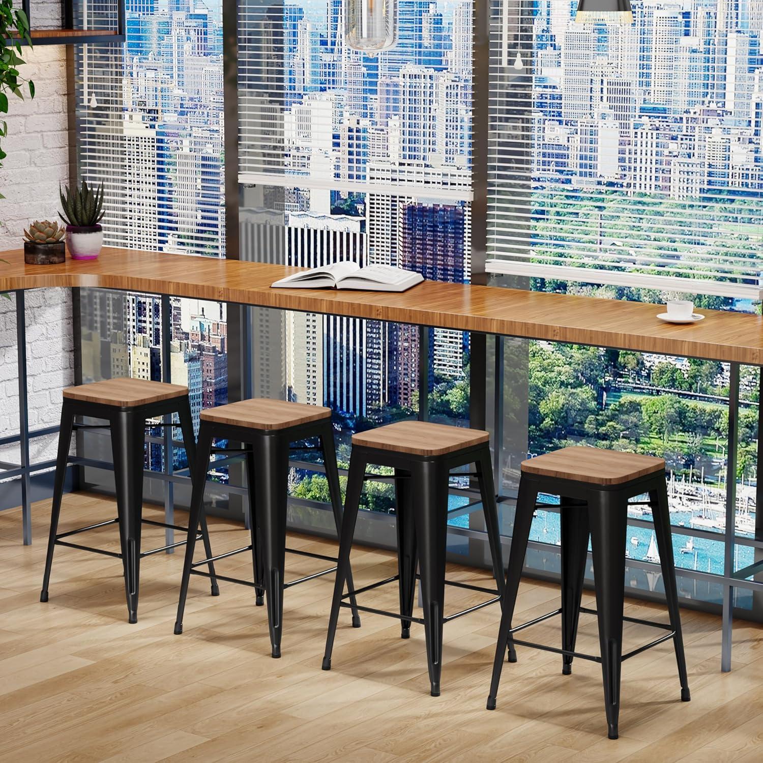 Williston Forge Kohki 24" Counter Stool Metal Bar Stools Counter Height Barstools Backless Indoor/Outdoor Bar Stools Kitchen Counter Stools Chairs(Set of 4)