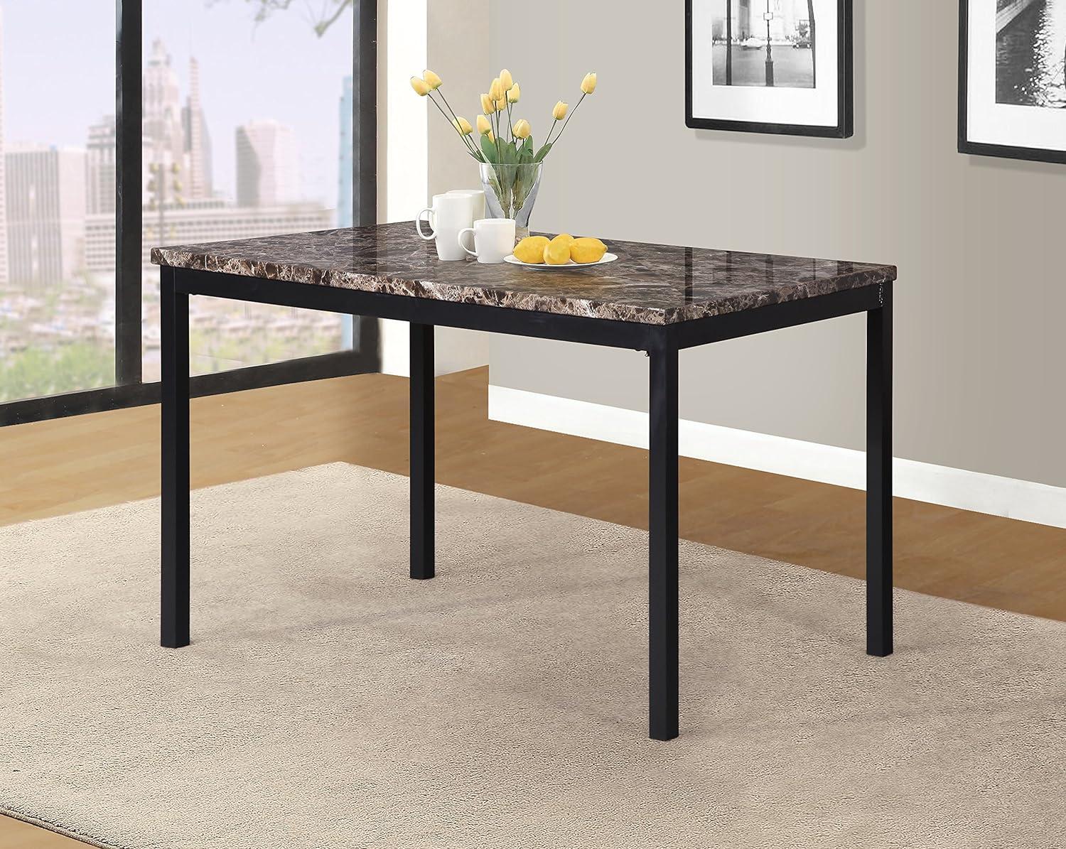 Black Metal Dining Table with Faux Marble Top, 48"