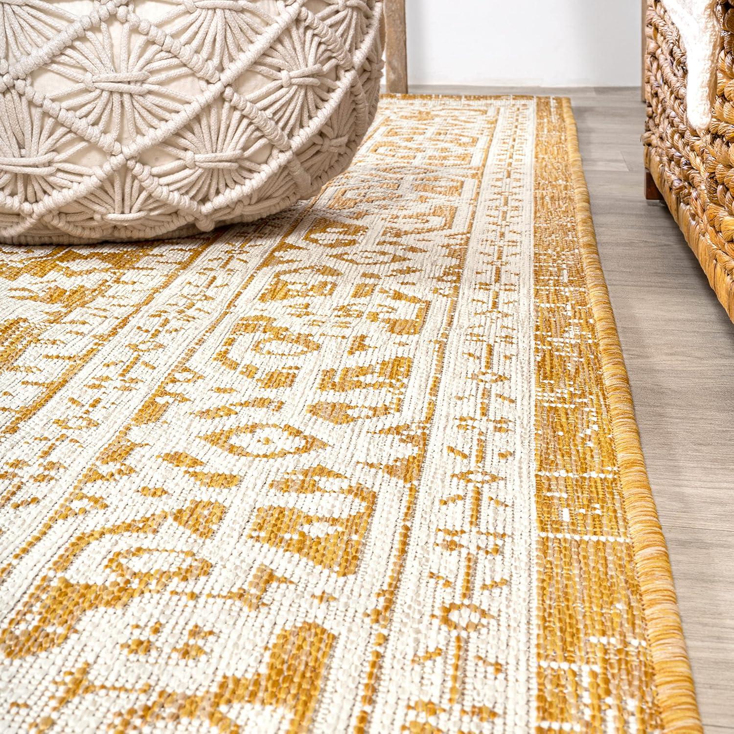 9' x 12' Sinjuri Medallion Textured Weave Indoor/Outdoor Area Rug, Yellow/Cream - JONATHAN Y